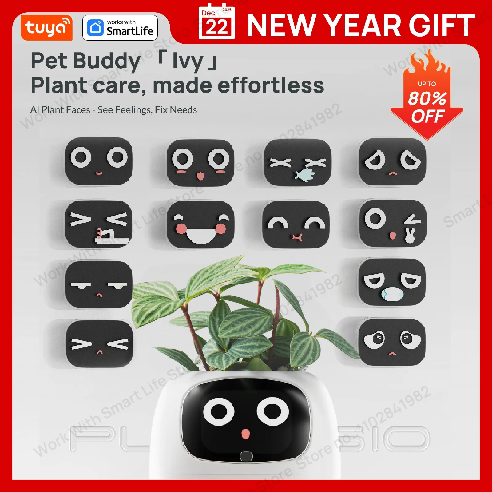 Pet Buddy lvy Cura delle piante, fatta senza sforzo, Facce delle piante di Al -Sentimenti veduti, Correggi le esigenze di 5 gesti interattivi Unlocka Vita giocosa