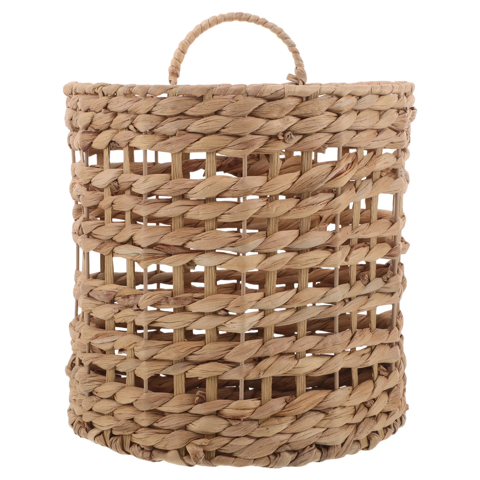 Semicircular Handwoven Straw Hanging Basket Wall Mounted Magazine Holder for Office Files Newspapers Brochures Rustic Decorative