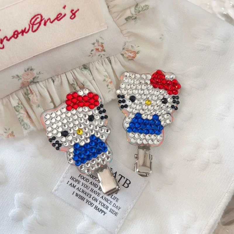 1 قطعة دبوس الشعر مرحبا كيتي الكرتون KT القط لامعة حجر الراين مقاطع الشعر Y2K الفتيات المشابك Hairgrip إكسسورات شعر الأطفال هدية