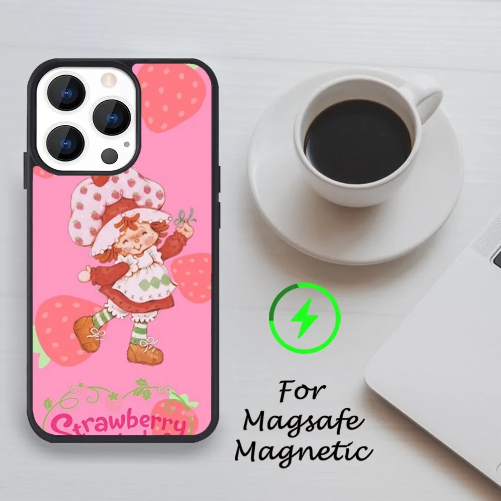 Etui na telefon Cartoon Strawberry Shortcakes do iPhone 11 12 13 14 15 Pro Max Plus Mini X Magsafe Magnetic