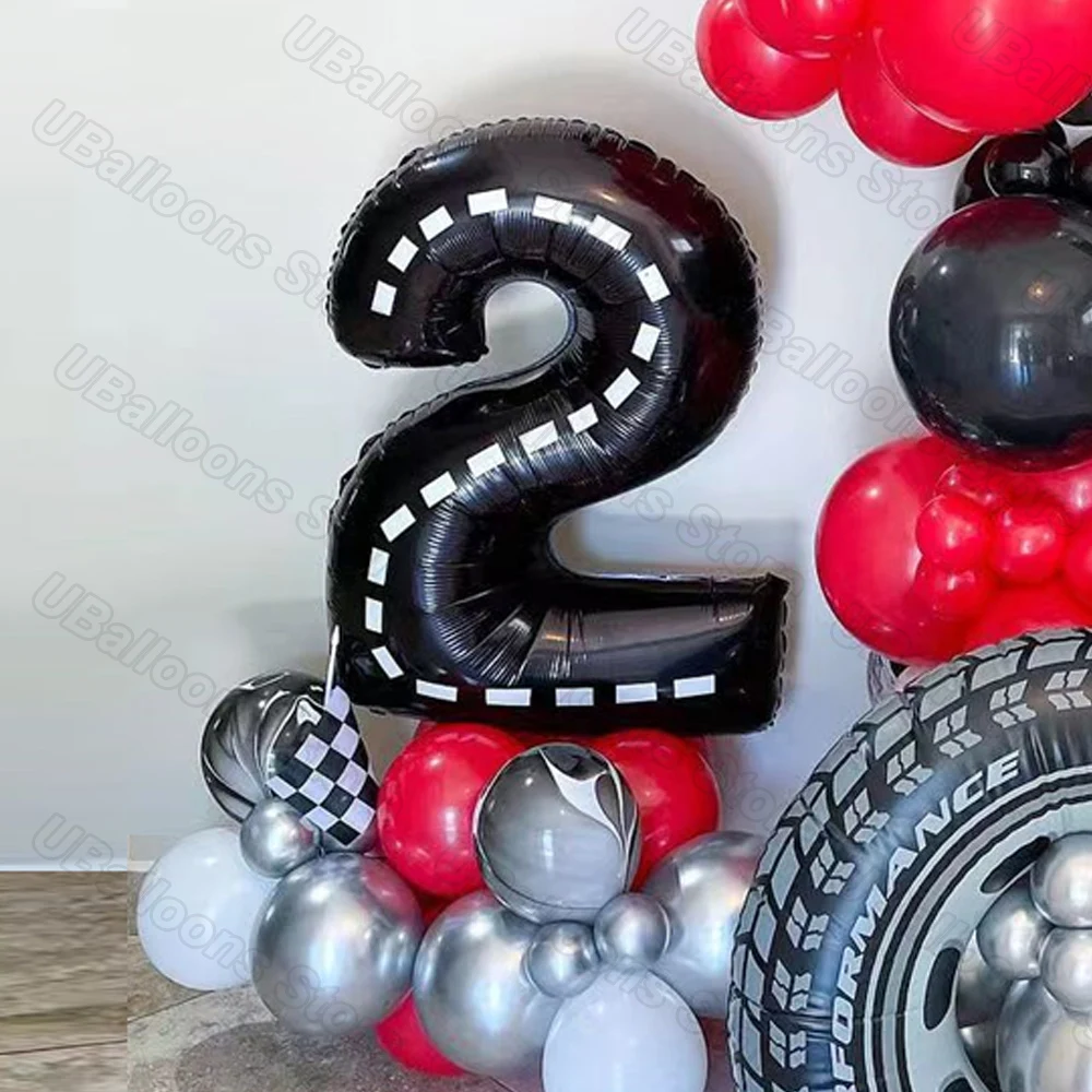 Palloncini di compleanno per auto da corsa da 40 pollici Grande numero nero 1 2 3 4 5 6 7 8 9 Palloncino foil per bambini Compleanno Auto da corsa Decorazioni per feste Suppl