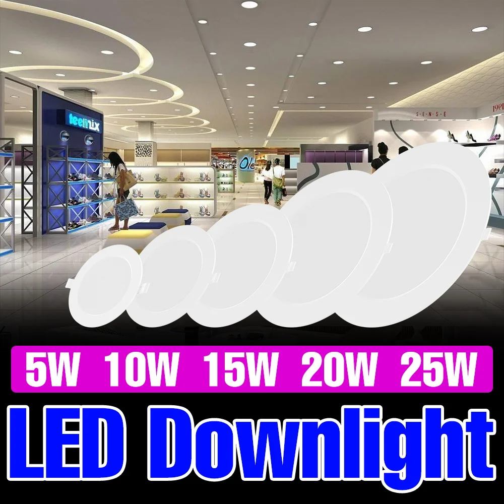 25W LED Downlight AC220V Recessed Round Ceiling Lamp Indoor Spotlights Home Study Storage Room Kitchen Foyer Study Soft Lighting