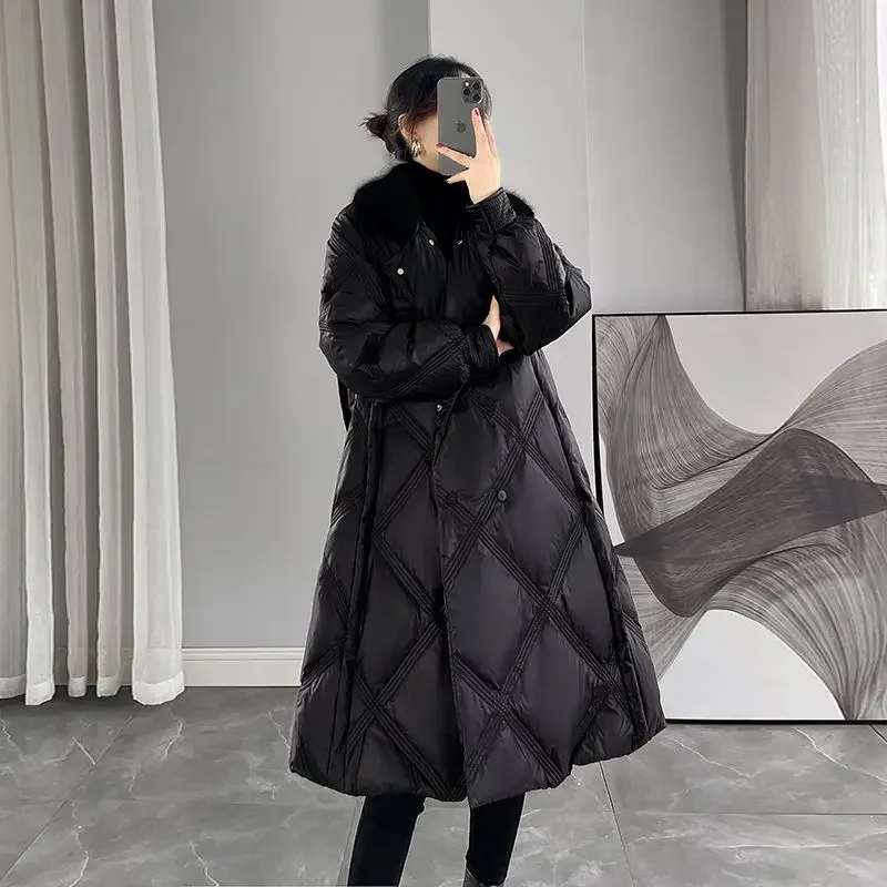 2025 Winter New Women's Down Jacket Commuter Splicing Loose A-line Down Jacket