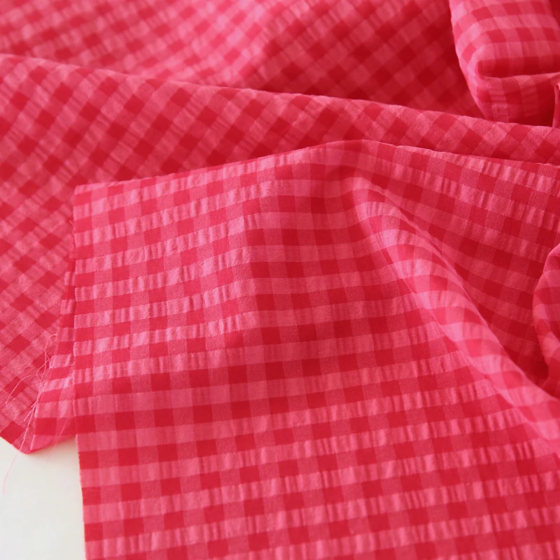 145x50cm Spring and Summer Yarn Dye Pitaya Red Plaid Yarn-Dyed Polyester Cotton Linen Washed Cloth Shirt Dress Clothing Fabric