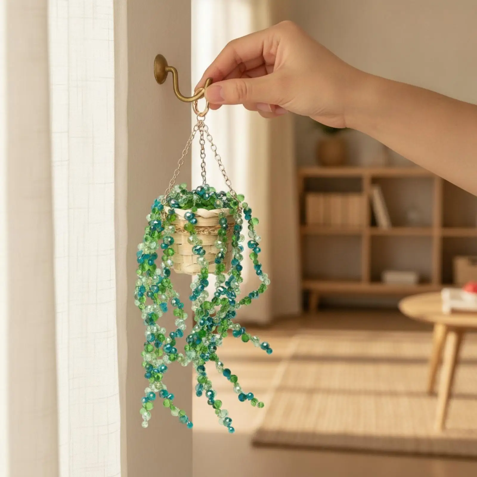 Glass and Bamboo Hanging Planter with Glazed Finish and Secure Loop for Outdoor Patio Indoor Shelf Decorative Plant Art