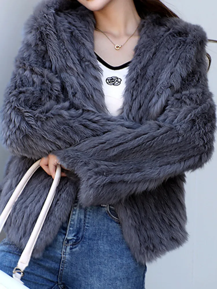 UCXQ Solid Color Faux Fur Coat Temperament Tide Warm Double-sided Rabbit Fur Hooded All Match Women's Coats 2024 Winter 23C2841