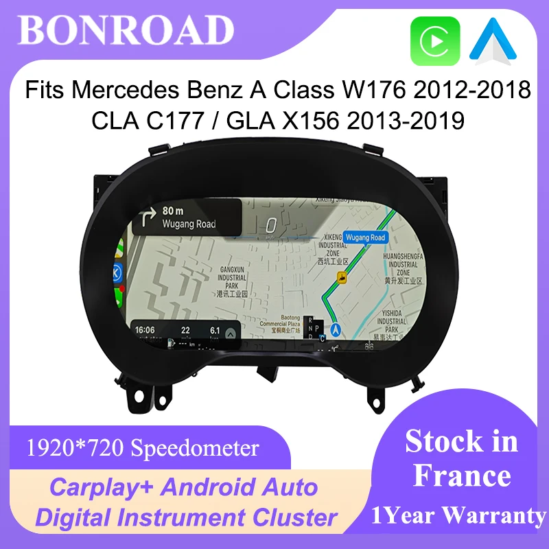 Tableau de bord numérique LCD Bonroad 12,3 pouces pour Mercedes Benz Classe A W176 GLA X156 CLA C117 2013-2019, panneau virtuel
