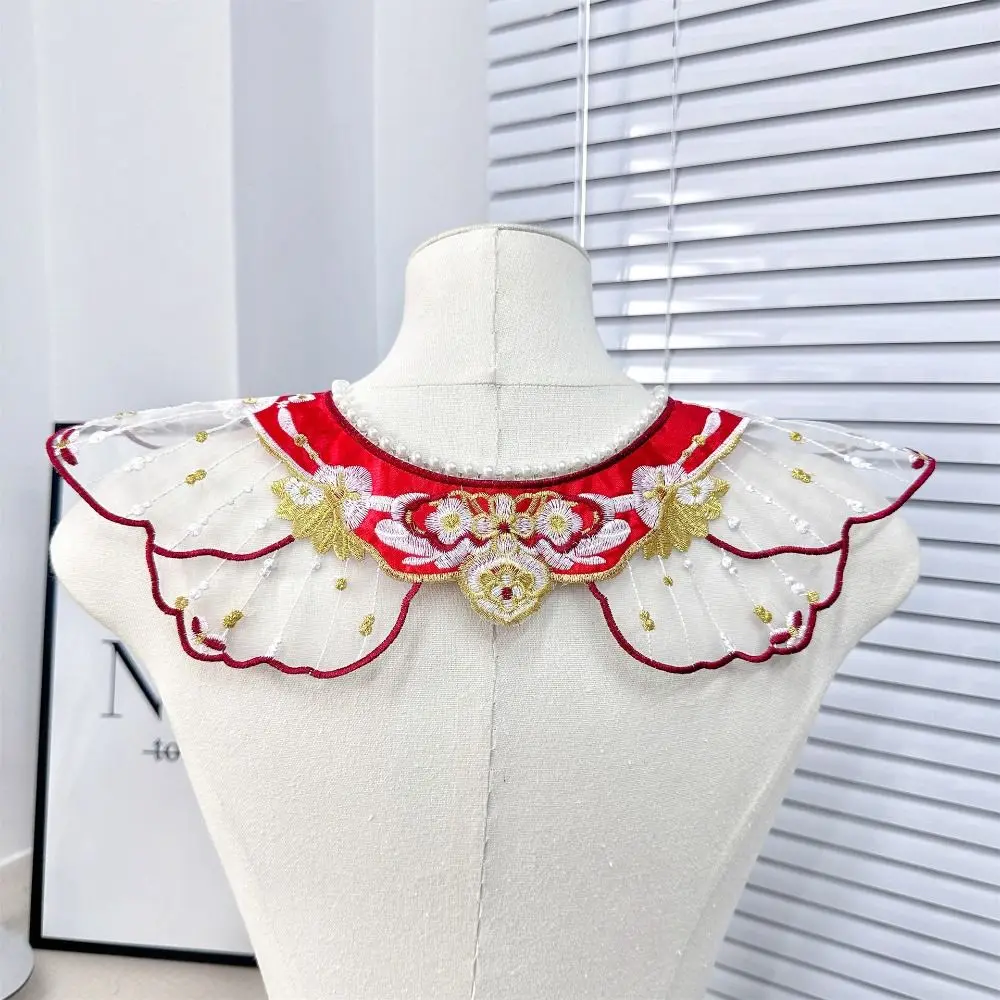 Decoración bordada Hanfu chal perla tradicional falso Floral Yunjian mariposa cuello redondo camisa para niños cuello falso