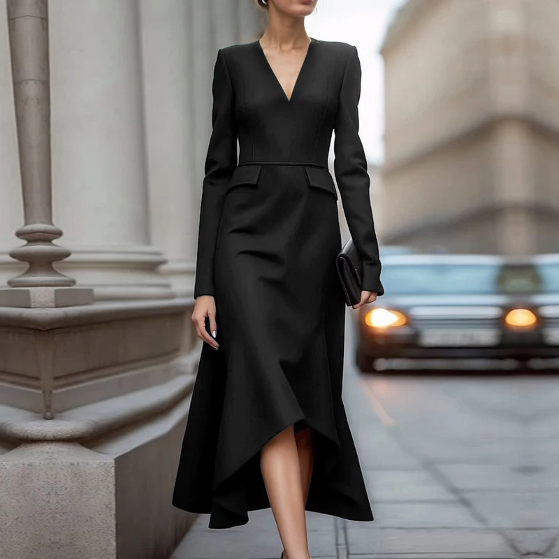 Modigirl Women's  V-Neck High-Low Mermaid Dress Tailored Slim-Fit Formal Gown Elegant Evening & Cocktail Party Dresses Ladies