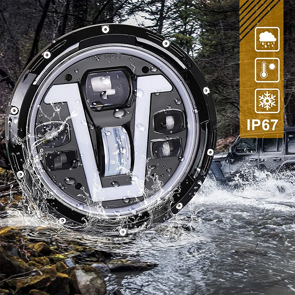 POVTOR LED 7 بوصة المصباح مع حلقة هالة العنبر بدوره أضواء الإشارة الخامس نوع الأبيض DRL عالية منخفضة شعاع ل جيب رانجلر JK TJ LJ CJ