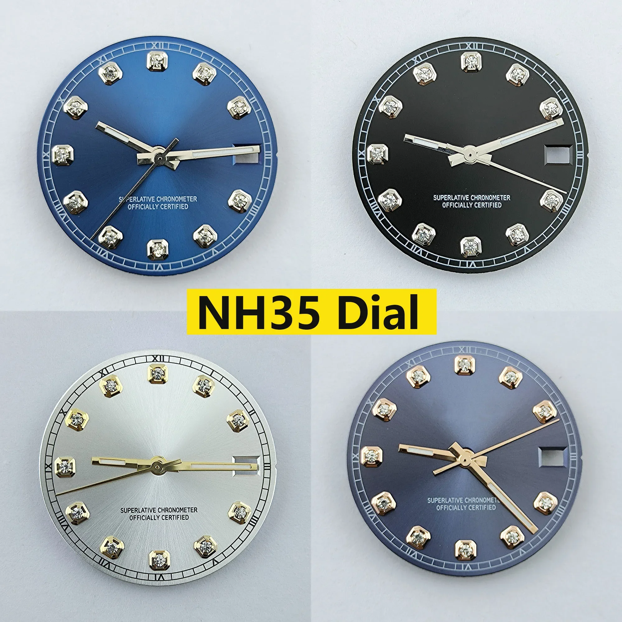 NH35 Dial Diamond Watch S Dial No Luminous Face Hands Mod Parts for Datejust NH36 Automatic Movement Watch Accessories