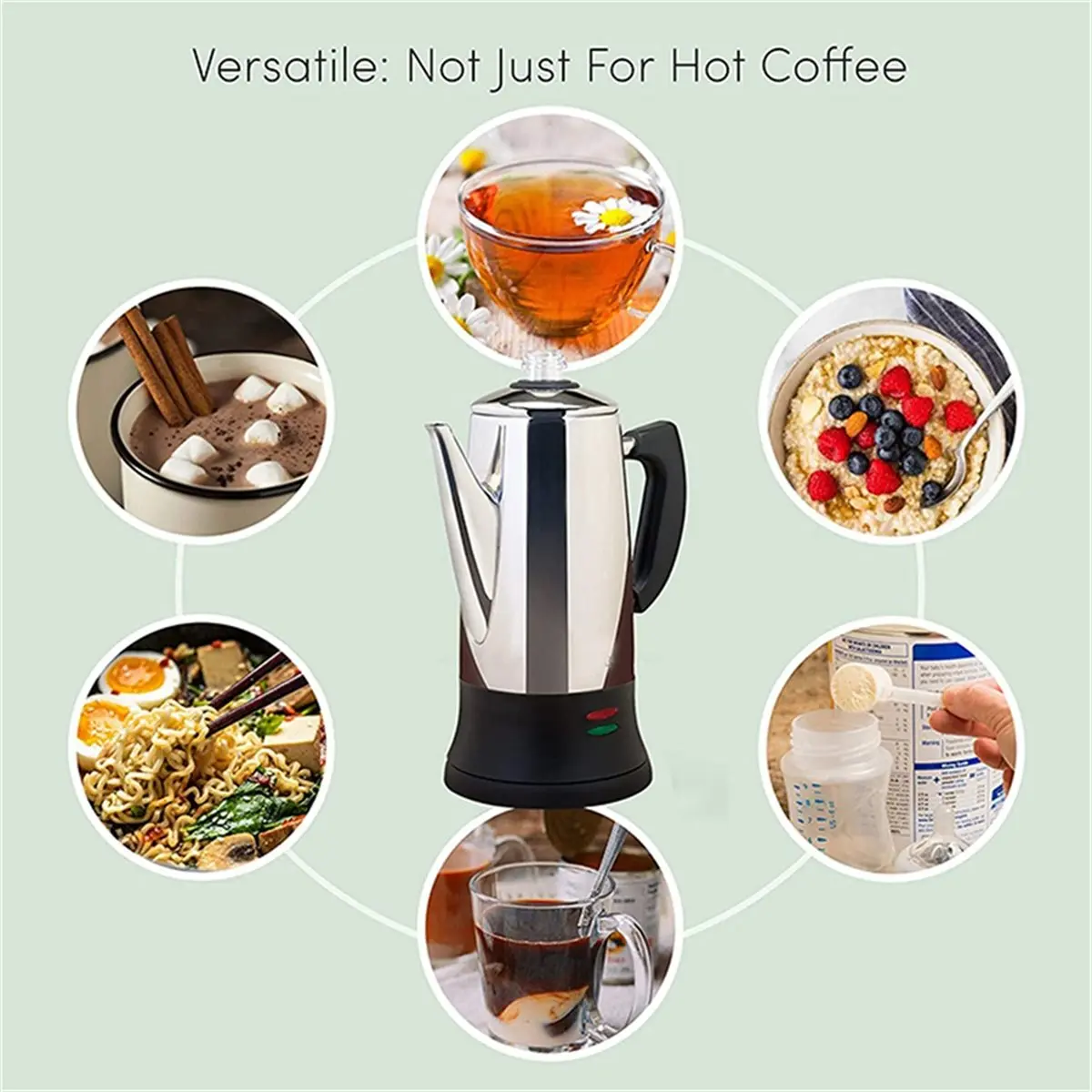 2026 New Tool Stainless Steel Espresso Coffee Maker Electric Percolator Coffee Pot 12 Cups Home 110v US Plug