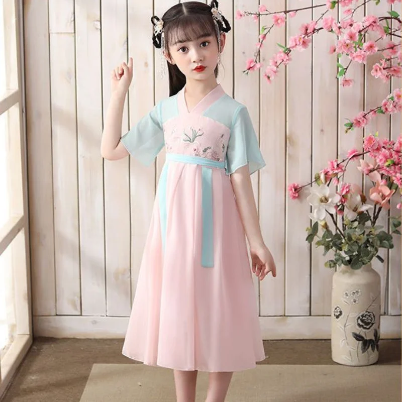 Children\'s dress Chinese style Tang ancient style Hanfu girl\'s casual dress