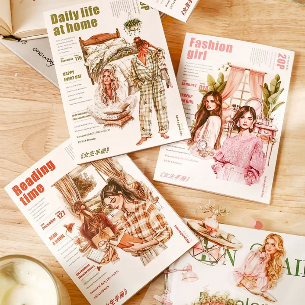 20 Sheets Girls Life Theme Stickers DIY Collage Decorative Have a Good Day Sticker Book PET Durable Paper Scrapbook