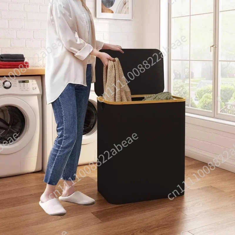 ‌Oxford Fabric Laundry Basket, Heavy-Duty Waterproof Hamper, Portable Collapsible Storage Bin, Lidded Clothes Organizer for Home