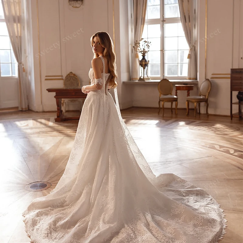 Luxury Wedding Dress Elegant Multi-Layer Lotus Leaf Yarn V-Neck Bead Wedding Gowns Crystal Lace Up Customized Vestido De Noiva