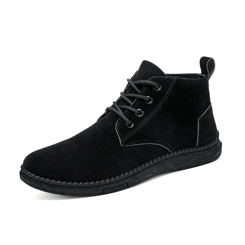 Green Shoes Men\'s Casual Sports Shoes Flat Black Short Boots Trainer Solid Color Hiking Shoes New Spring and Autumn Denim Boots