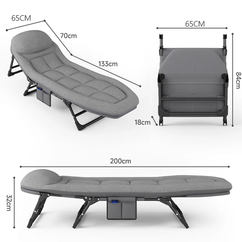 Folding Bed Single Metal Guest Cot Bedroom Furniture 6 Gears Adjustable  Office Lunch Break Beds Leisure Portable Recliner