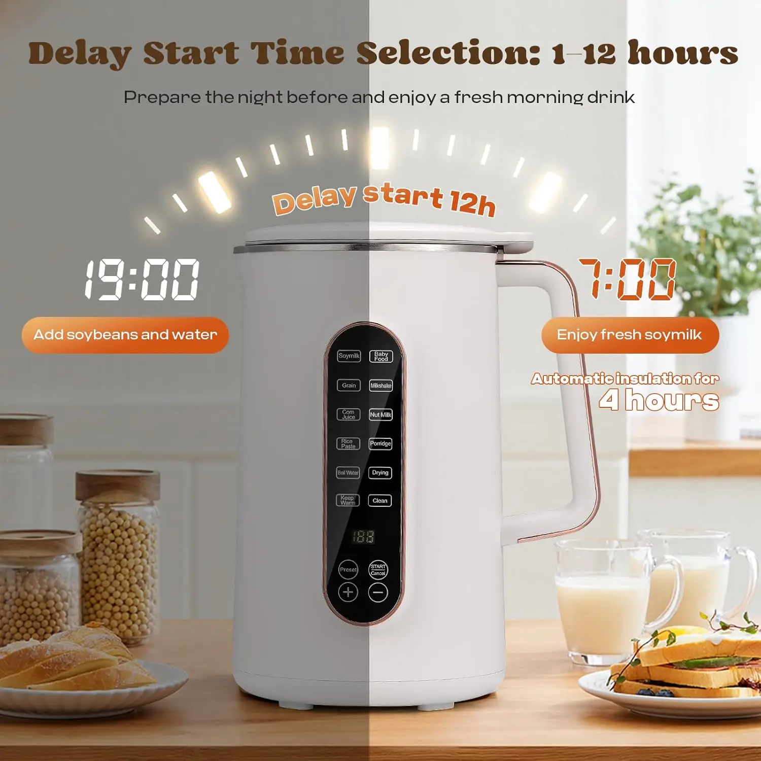 40oz Soy Milk Maker, 8-1 Automatic Almond Milk Maker Machine, Plant-Based Milk, Oat Milk, Dairy Free Beverages, 10 Blades Nut Mi