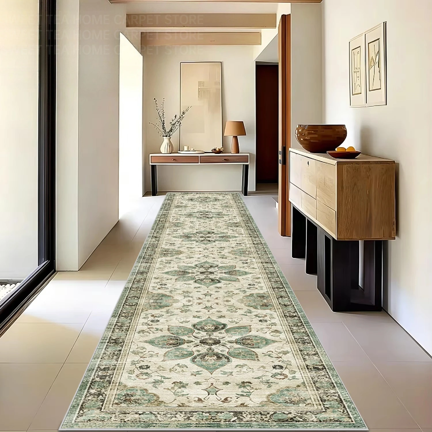 Bohemian Oriental Retro Style Hall Long Corridor Carpets Anti Slip Washable Kitchen Runner Carpet Hotel Hallway Light Luxury Rug
