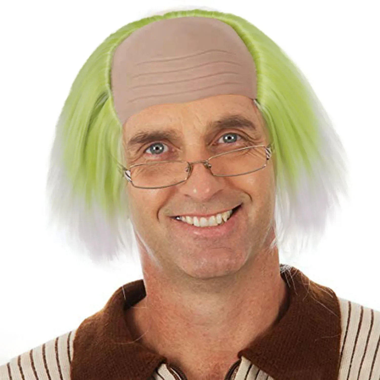 شعر مستعار اصطناعي أومبير أخضر أبيض مهرج أصلع خوذة أنيمي ريك تأثيري شبح المشاعر جنون عالم عبقرية زي قدس