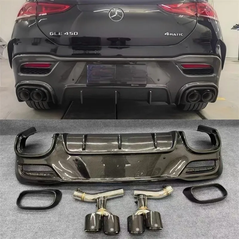 

For Mercedes Benz GLE53/63 GLE450 Coupe 2019-2024 Real Carbon Fiber Rear Bumper Lip Diffuser Exhaust Splitters Spoiler Body Kit