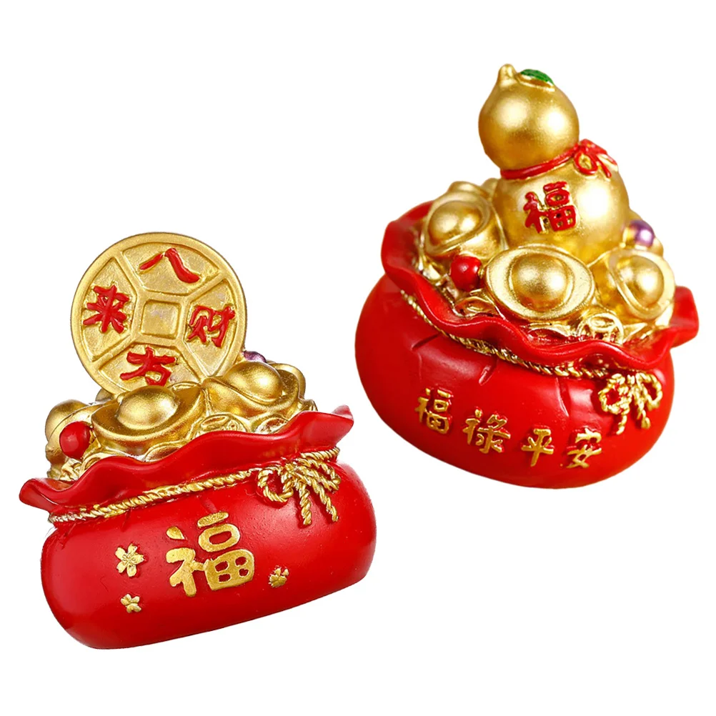

2Pcs Good Luck Money Bag Resin Craft Cake Decoration New Year Desktop Ornament Resin Artware Home Office Decor
