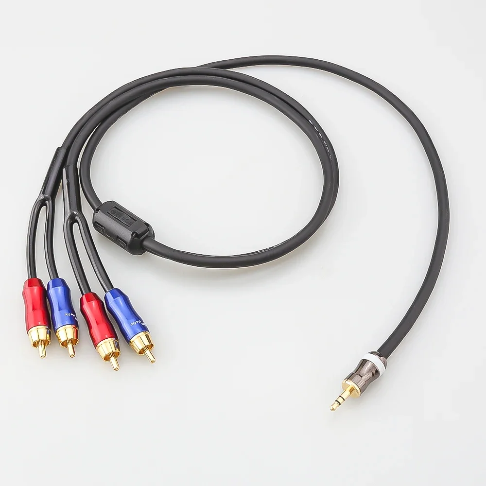 HiFi A53 Shielded aux Input 3.5mm Output Splitter Stereo Audio Cable Out 3.5 Male to 4 RCA Male in Dual Speaker Cord 1 in 2 out