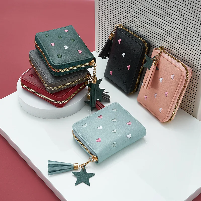 Women's Mini Tassel Wallet, Cute Short Zipper Coin Purse Korean Style, Multifunctional Fashion Small Hand Wallet view 3