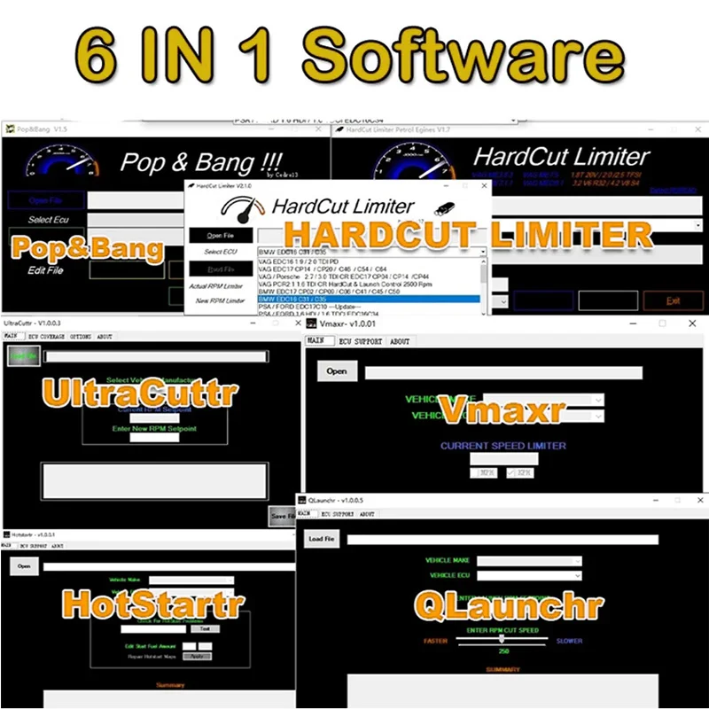 Car tool HardCut Limiter Diesel + Petrol Engines + Pop&Bang + HARDCUT LIMITER VMAX+ HotStartr + QLaunchr Software6 IN 1 PACKAGE