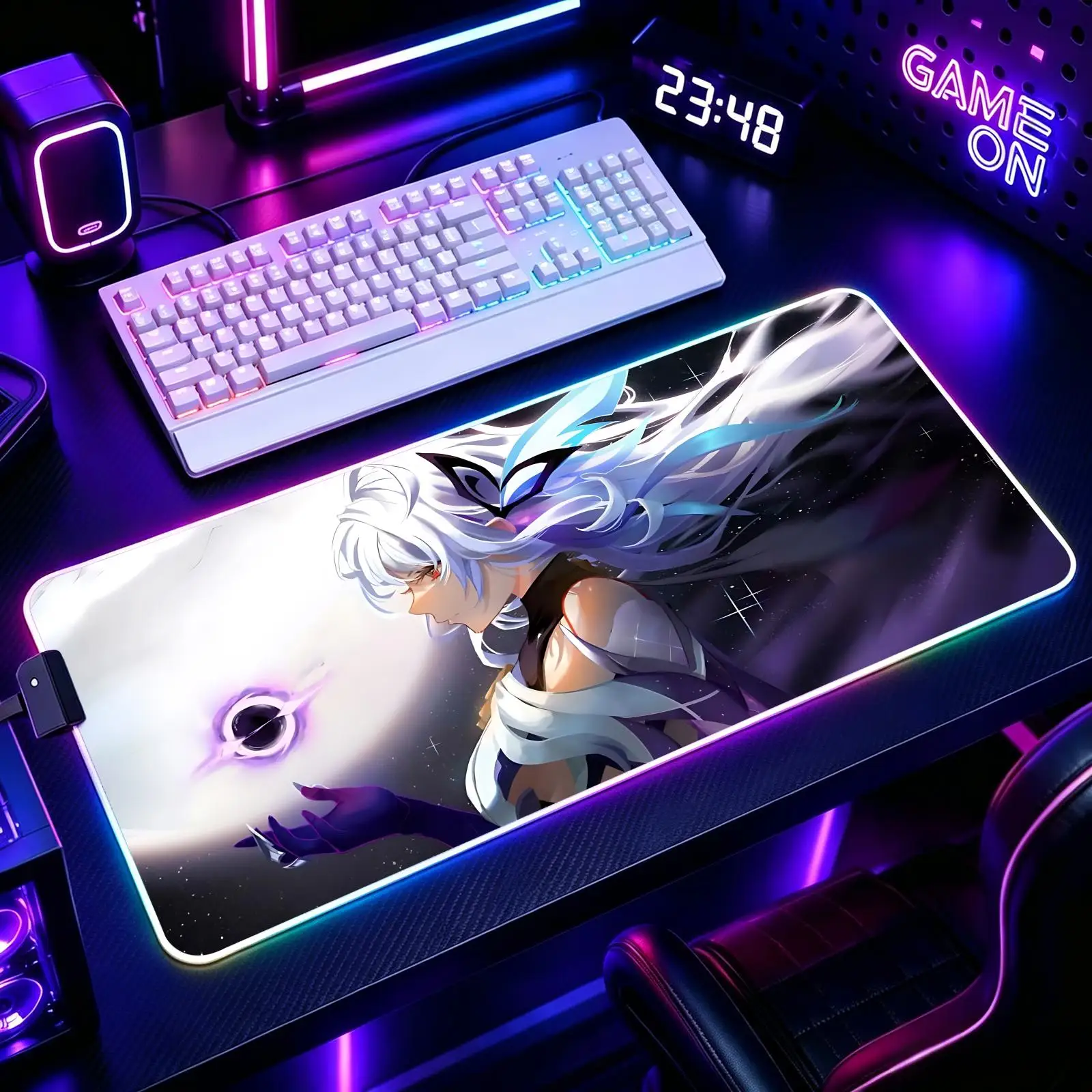 Mouse Pad RGB Color Changing Gaming Mouse Pad, Stitched Edges, Genshin Impact Skirk XXL Large Keyboard Desk Mat