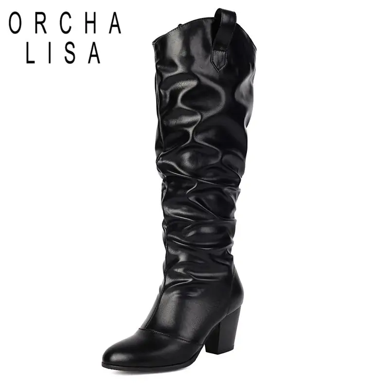 

ORCHA LISA 2025 Новые женские сапоги до колена для отдыха с круглым носком и блочным каблуком 6,5 см, без шнуровки, большие размеры 45, 46 47 48, модная повседневная обувь