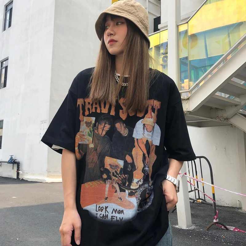 

DAYIFUN-Women's Vintage Short Sleeves T-Shirts Oversize O-Neck Tops Graphic Figure Printing Clothing Tees Clothes HipHop Style