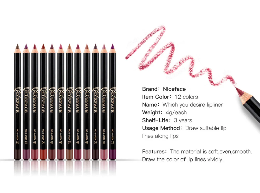 Professional 12 Color Matte Brown Lip Liner Waterproof Long Lasting Moisturizing Sexy Lip Pencil Women Natural Lipstick Makeup