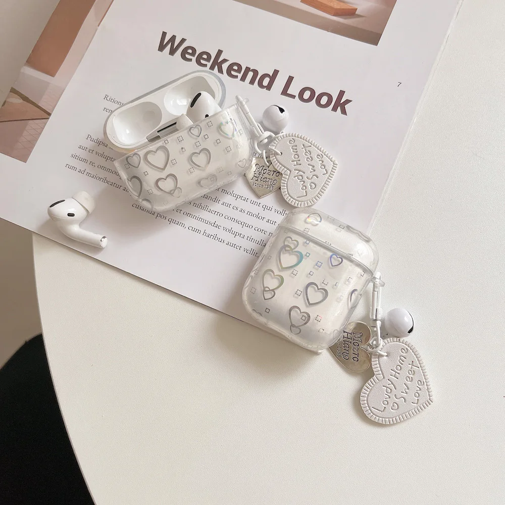 เคส3D ลายหัวใจน่ารักสำหรับ Airpods Pro หูฟังเลเซอร์กากเพชรแบบนุ่มฝาครอบอุปกรณ์เสริมสำหรับ Air Pods 1 2 3พร้อมจี้