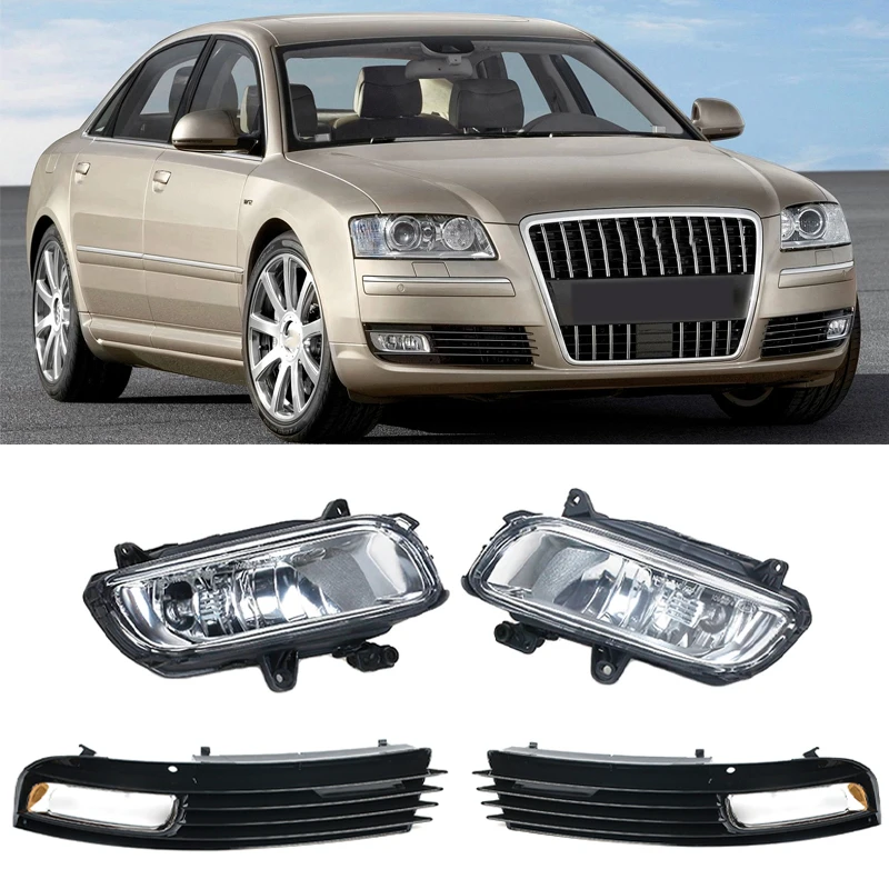 4PCS Left Right Halogen Fog Lights Front Bumper Grille Cover For Audi A8 QUATTRO A8 D3 2008 2009 2010 4E0941699B 4E0941700B