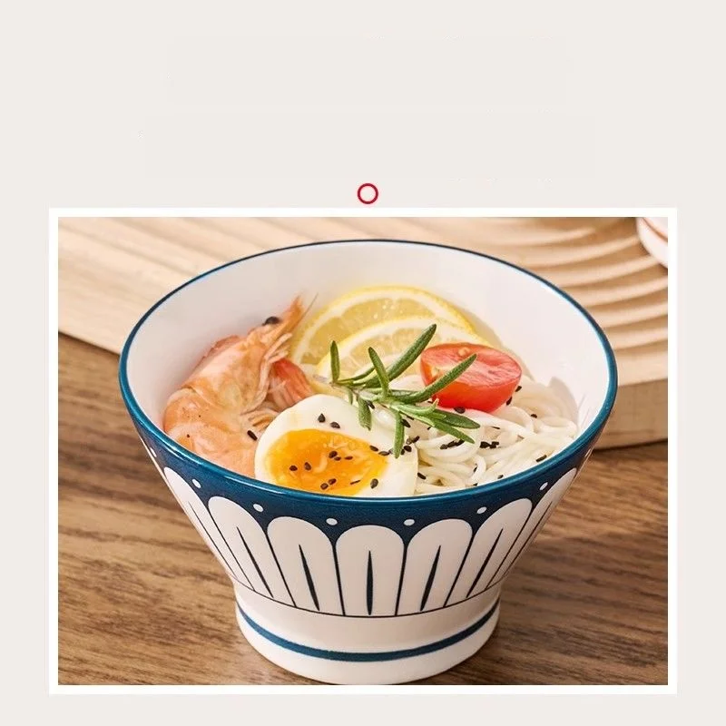 Chinese Style Home Ceramics Instant Noodles Bowl Tableware Five Pieces Beautiful Fruit Bowl Kitchen Tableware Ramen Bowl Set