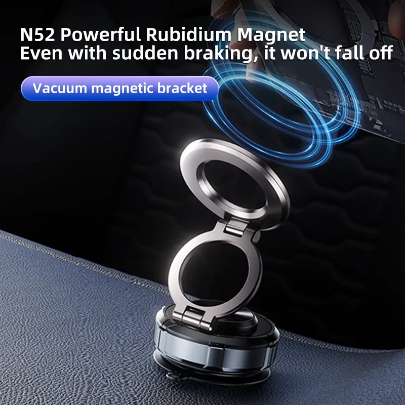 Strong Magnetic Car Phone Holder Foldable Design 90° Adjustable Vacuum Mount for Car/Desk/Bathroom/Universal Use