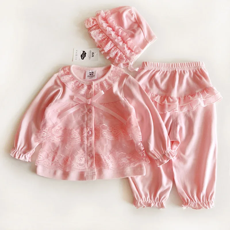 New Born Baby Girl Clothes 0-3 Months Long Sleeve Spring Autumn Set Sets 1 Year Birthday Pink Red Baby Clothing Shoes 6 9 12
