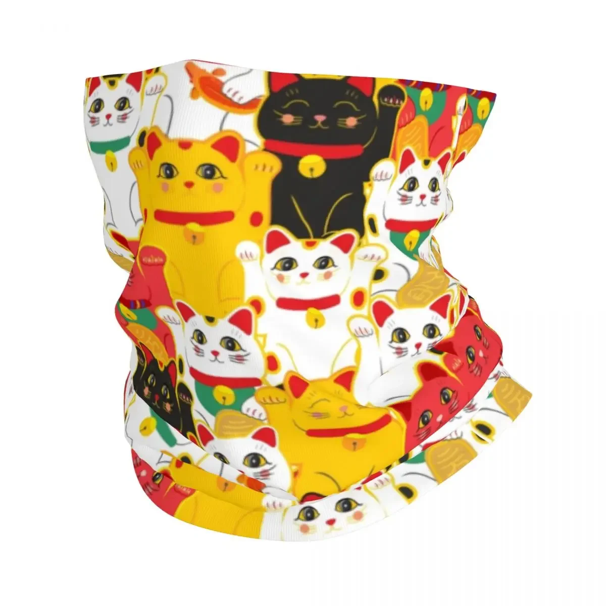 Maneki Neko Waving Bandana Neck Gaiter Windproof Face Scarf Cover Men Women Lucky Cat Japanese Charms Headwear Tube Balaclava