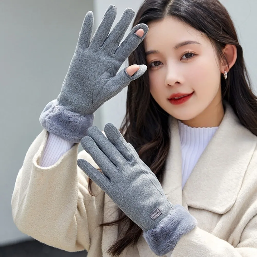 القطبية الصوف 2 إصبع الوجه قفازات لينة فو الأرنب الفراء سميكة قفازات التباين اللون دفئا النساء مكافحة البرد القفازات التزلج