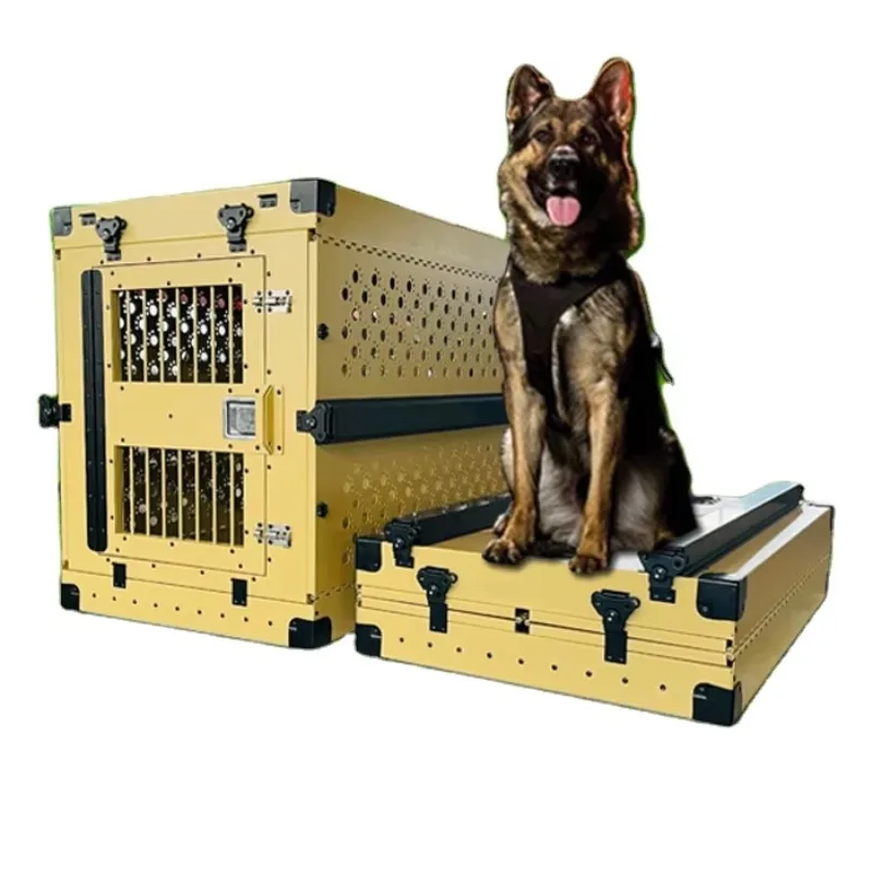 

Tan Color Heavy Duty Aluminum Folding Animal Cage Metal Malinois Collapsible Dog Kennel Box