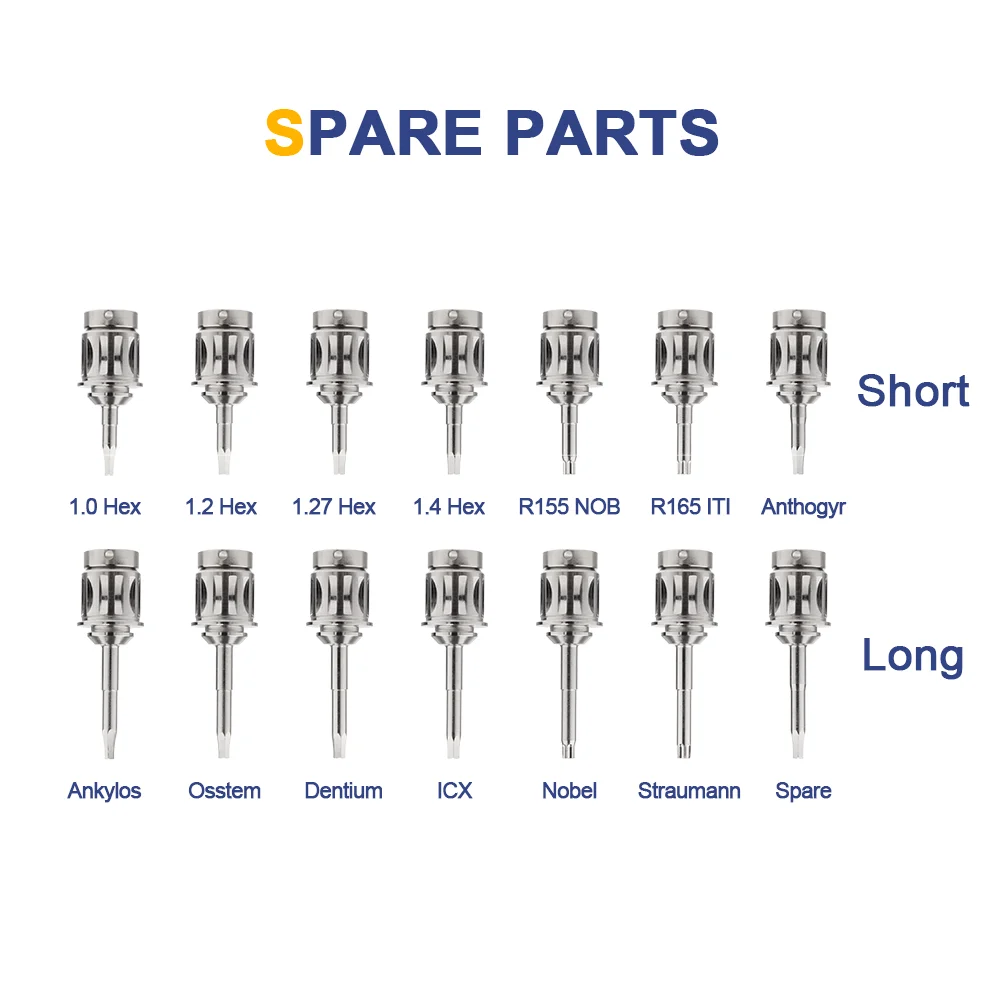 AI-TW Implant Torque Wrench ANT/1.0 Hex/1.2 Hex/1.27 Hex/1.4 Hex/NOB R155/ITI R165 Dental Spare Parts 1 pcs Long + 1 pcs Short