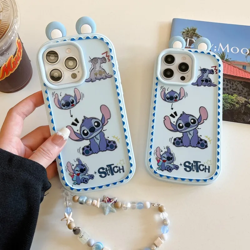 Cute Disney Stitch Silicone Phone Case with Lanyard for iPho