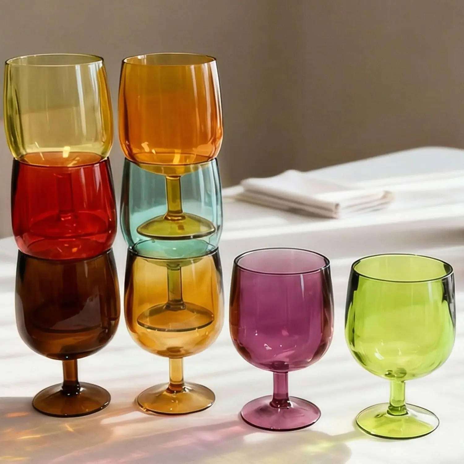 14 Oz Stackable Plastic Cups, BPA-Free, Dishwasher Friendly, Shatter-Resistant Reusable, Water/Juice Cups (8-Piece Set)
