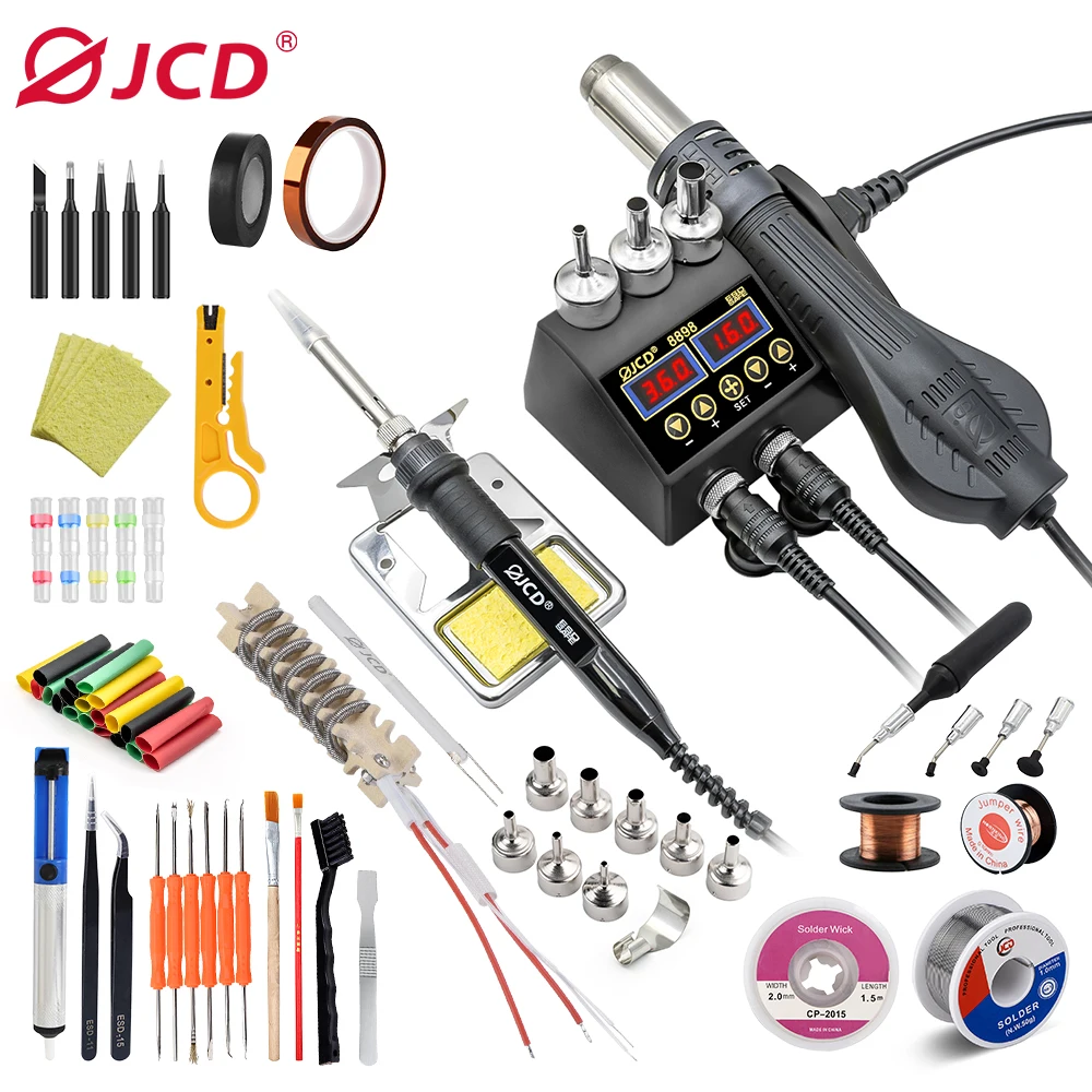 

JCD BGA Rework 2-in-1 Solder Station Soldering Hot Heat Air Gun For SMD IC Welding Repair Desoldering Tools 8898 750W Station