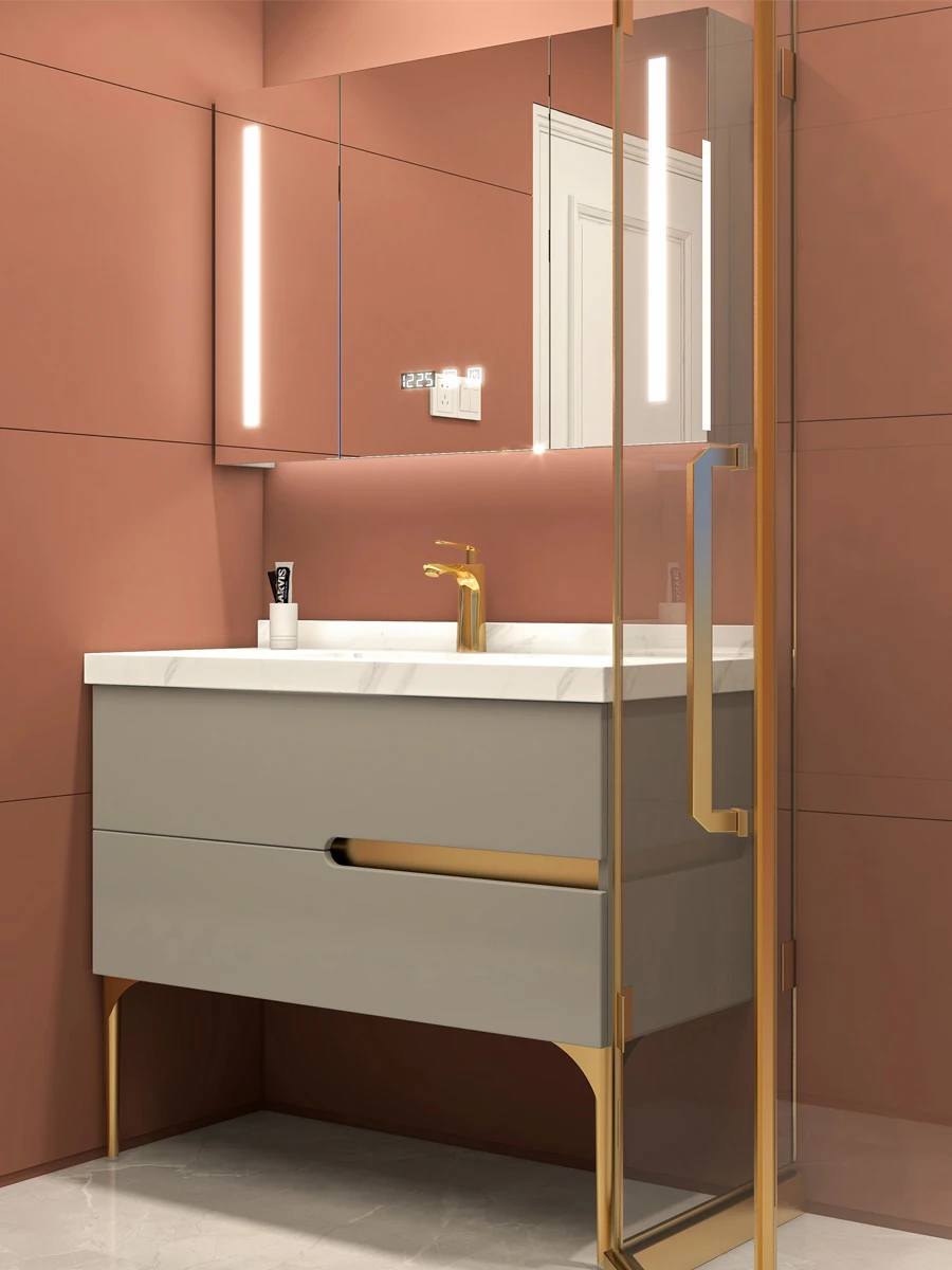 Bathroom Vanity Floor Type Standing Set Light Luxury with Sink Cabinet Smart Modern Nordic Hand Wash Basin Mirror Combination