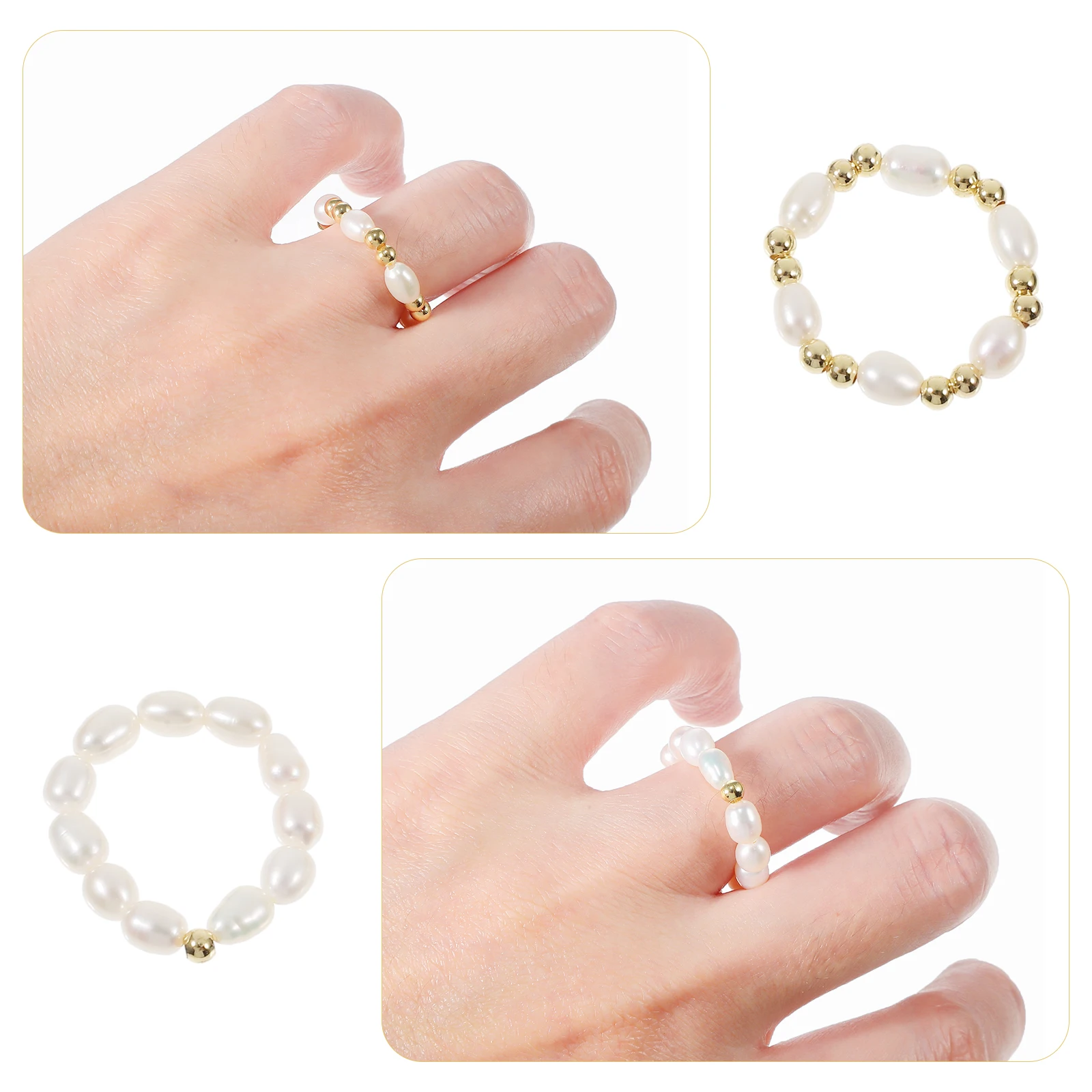 

2 Pcs Rings Elegant Silver Adjustable Women Jewelry Pearl Rings For Women Fashion Minimalist Stretch Ring Gift