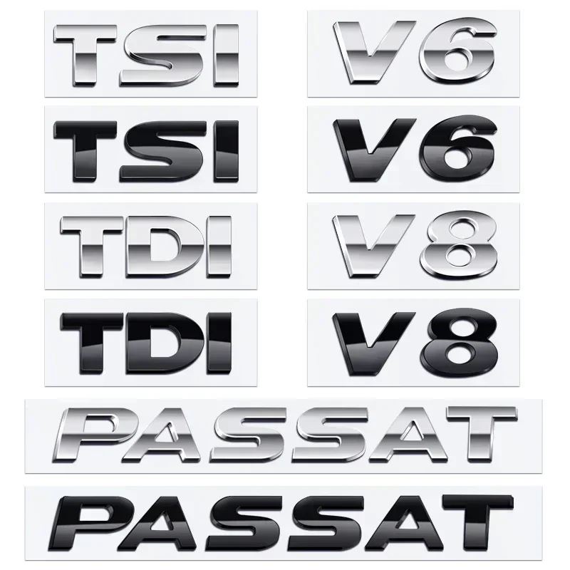 1pcs 3D ABS TSI TDI V6 V8 Letters Emblem Decoration Rear Trunk Stickers For Passat B5 B5.5 B6 B7 B8 Car Styling Auto Accessories