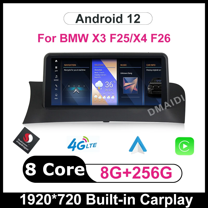 

Car Multimedia Player GPS Navigation 10.25"/12.5" Android 12 Snapdragon for BMW X3 F25 X4 F26 HeadUnit